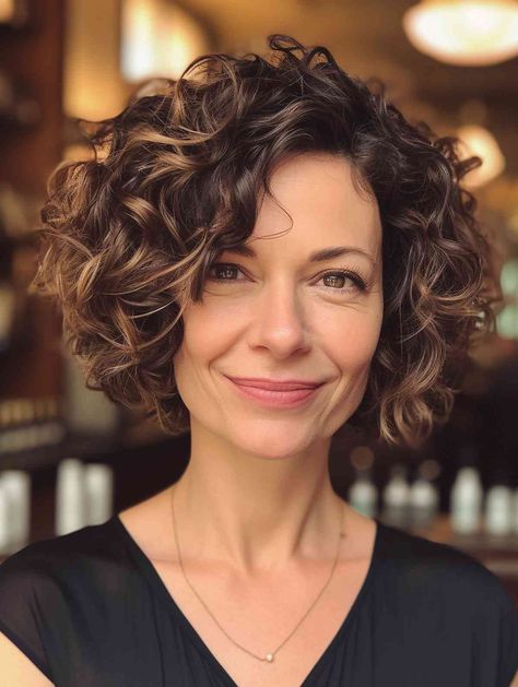 Curly Asymmetrical Bob, Thick Curly Hair, Thick Wavy Haircuts, Short Thick Wavy Hair, Medium Curly Haircuts, Medium Curly Bob, Medium Curly Hair Styles, Wavy Perm Short Hair, Short To Medium Haircuts