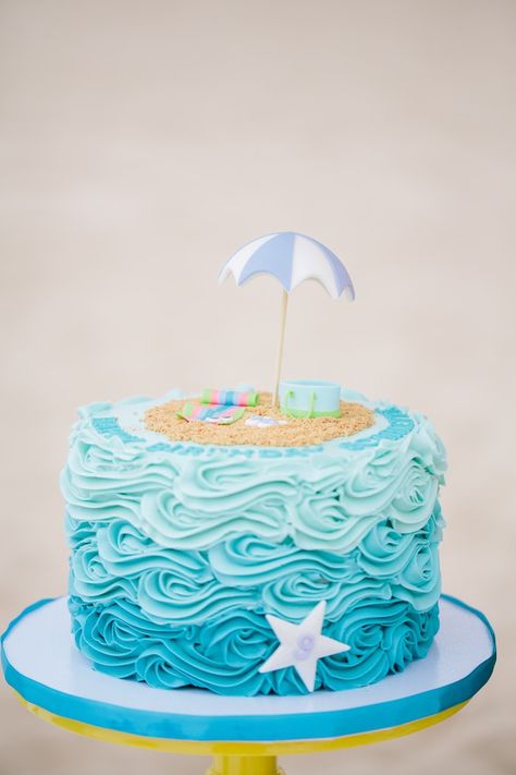 Ombre Beach + Wave Cake from a Colorful Seaside Birthday Party on Kara's Party Ideas | KarasPartyIdeas.com (27) Dessert, Cake, Fondant, Beach Cake Birthday, Beach Birthday Cake, Beach Theme Cakes, Beach Themed Cakes, Beach Birthday Cakes, Ocean Birthday Cakes