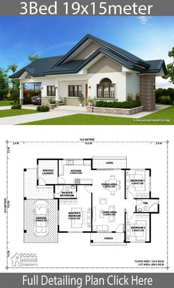 3 Bedroom House Design 2020 | Beautiful House Plans Three Bedroom House Plan, Small House Design Plans, Affordable House Plans, Family House Plans, Contemporary House Plans, Modern House Plans, Bungalow Style House Plans, Modern Bungalow House Plans, Model House Plan