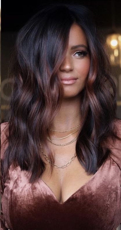 Balayage, Warm Copper Balayage Brunette, Balayage For Dark Brown Hair, Partial Balayage Brunettes Dark Brown, Lighter Hair Colors, Red And Caramel Highlights On Dark Hair, Fall Hair Color For Brunettes Red Dark Auburn Reddish Brown, Copper Balayage Brunette, Carmel Balayage Brunettes Dark Brown