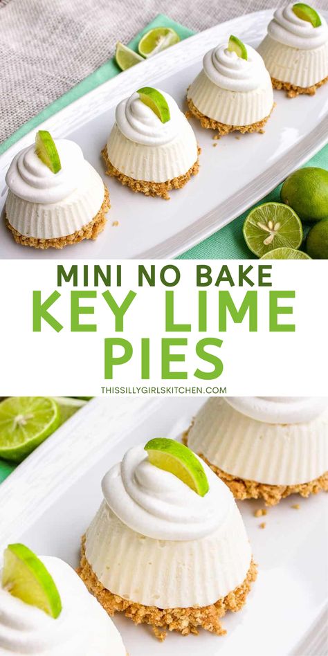 Mini key lime pies are cute little no bake pies that will have your family raving for more! These individual frozen pies from This Silly Girl's Kitchen are an easy, mini version of your favorite summer dessert. Your family and friends are sure to love these cool, refreshing, sweet and tart treats. Trifle Desserts, Dessert, Mini Desserts, Cheesecakes, Desserts, Mousse, Snacks, Key Lime Cupcakes, Key Lime Pie