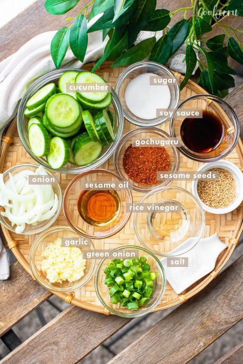 Healthy Recipes, Desserts, Korean Cucumber Side Dish, Kimchi Recipe, Korean Cucumber Salad, Asian Dishes, Cucumber Kimchi, Korean Cucumber, Korean Salad