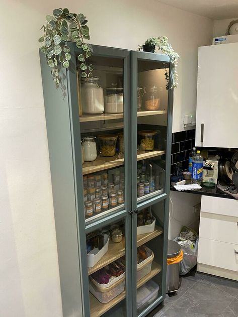 Finally Got A Bookcase/Make Shift Panty For My Small Kitchen! Organisation, Home Organisation, Ideas, Storage Ideas, Home Décor, Larder, Kitchen Bookcase, Cabinet Space, Pantry