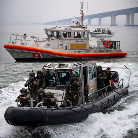 A U.S. Coast Guard Sector San Francisco 45-foot response-boat and Solano County Sheriff boat crews participate in an active shooter drill during a multi-day, multi-agency exercise inside the San Francisco Bay. Coast Guard Boats, Coast Guard, United States Of America, Boat, Drill, United States, San Francisco Bay, Guard, Sheriff