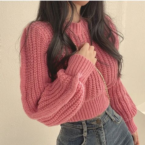 YesStyle rewards code: OLIVIASOJO | afilliate code, links | Puff Sleeve Plain Crop Sweater Lady, Clothes, Winter, Harajuku, Casual, Sweater, Clothes Korean Style, Lantern Sleeve Sweater, Winter Sweaters