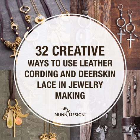 Designing jewelry with leather cording and deerskin lace creates a look that is very much on trend. It is also an affordable way to create unique jewelry!  If you are interested in creating beaded wrapped bracelets, knotting, tassels or doing other techniques, here are 32 creative way to use leather cording and deerskin lace in your jewelry designs. Bracelets, Design, Ideas, Bijoux, Piercing, Diy Leather Bracelet, Leather Cord Jewelry, Leather Jewelry Diy Tutorials, Leather Jewelry Making