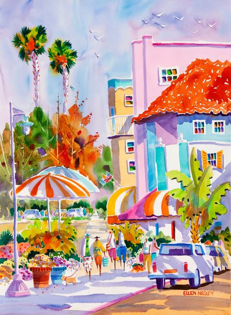 Watercolour Art, Vintage, Florida Art, Tropical Art, Sarasota Florida, Watercolor Print, Watercolor Art, Summer Painting, Summer Art