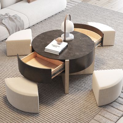 Coffee Table And Stool Set, Coffee Table With Stools, Coffee Table With Stools Underneath, Modular Coffee Table, Coffee Table With Chairs, Coffee Table Nested Stools, Coffee Table With Seating, Coffee Table With Storage, Modern Coffee Tables