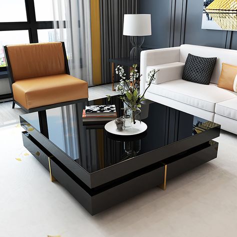 Modern Square Coffee Table, Coffee Table Design Modern, Modern Coffee Tables, Coffee Table With Drawers, Coffee Table With Storage, Coffee Table Styling, Coffee Table Square, Coffee Table Design, Center Table Living Room