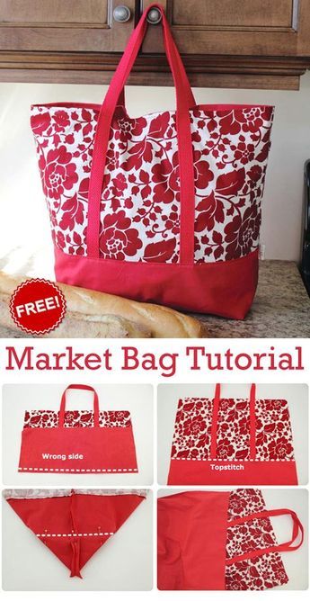 Market Bag Free Sewing Tutorial Sew Ins, Tas Denim, Tas Vintage, Projek Menjahit, Tas Mini, Tote Bag Pattern Free, Sac Diy, Diy Sac, Diy Bags Patterns
