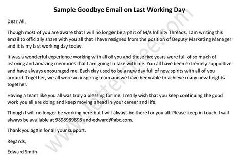 Simple Goodbye Email on Last Working Day. Tips to write a last working day farewell email.goodbye email sample