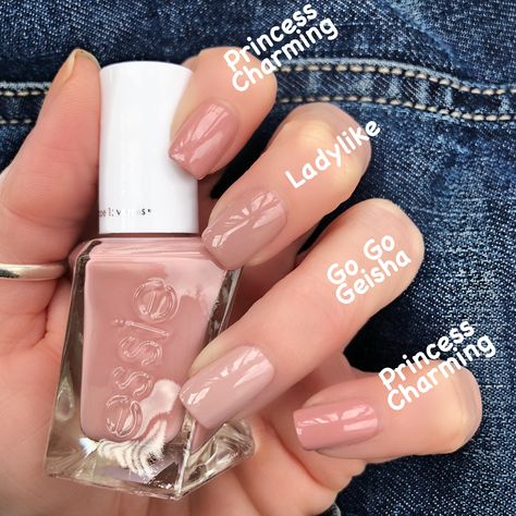 Comparison swatches to Essie ‘Princess Charming’ from the Enchanted Gel Couture line. Instagram: @livwithbiv Nude Nails, Cute Nails, Uñas, Ongles, Uñas Decoradas, Pretty Nails, Nailart, Gel Couture, Rambut Dan Kecantikan