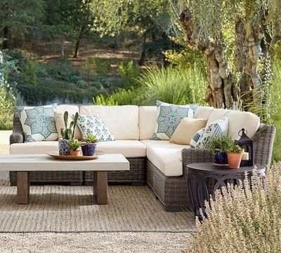Ideas, Outdoor, Pottery Barn, Design, Outdoor Furniture Cushions, Wicker Outdoor Sectional, Wicker Patio Furniture, Outdoor Sectional Sofa, Outdoor Lounge Furniture