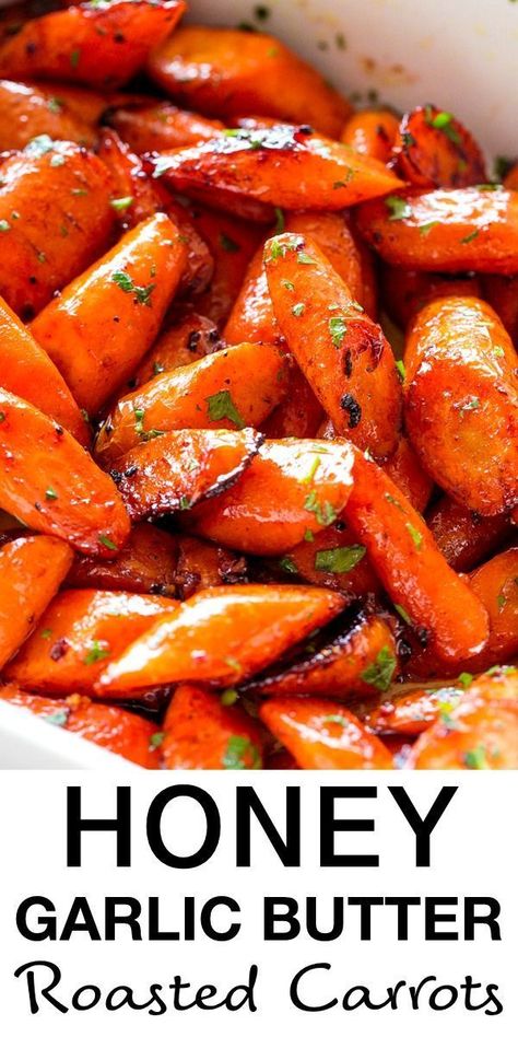 Roasted carrots prepared with the most incredible garlic butter and sweet honey sauce. One of my favorite ways to make glazed carrots! #carrots #easter #vegetarian Healthy Eating, Healthy Recipes, Health Foods, Health Memes, Veggie Sides, Veggie Recipes, Veggie Side Dishes, Veggie Dishes, Roasted Vegetable Recipes