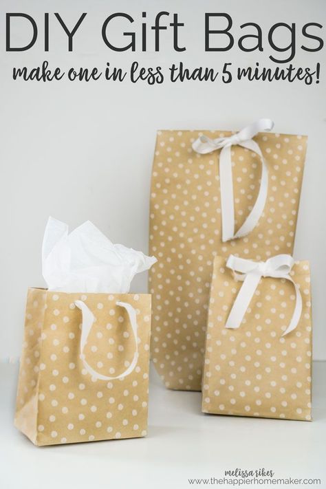 It's easy to make your own DIY Gift Bags in under 5 minutes using wrapping paper, tape and ribbon! Perfect for Christmas or wrapping oddly shaped presents! Gift Wrapping, Diy, Gift Bags Diy, How To Make A Gift Bag, Diy Gift Bags Paper, Diy Gift Bags From Wrapping Paper, Diy Bags Purses, Homemade Gift Bags, Diy Gift Box
