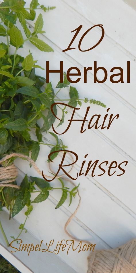 10 Herbal Hair Rinses to replace store bought shampoos and conditioners from Simple Life Mom Shampoo, Bath, Diy Haircare, Shampoos, Hair Rinse, Hair Conditioner, Shampoo And Conditioner, Homemade Hair Products, Conditioner Recipe