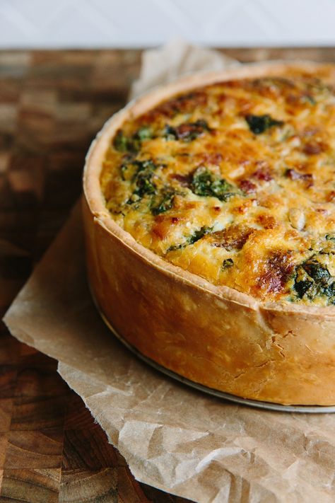 Quiche fits the bill any time of day, be it breakfast, brunch, lunch, or dinner. You can make it rich and decadent, with the butteriest crust and heaps of… Pizzas, Recipes, Brunch, Quiche, Deep Dish Quiche Recipe, Cheese Eggs, How To Make Quiche, Swiss Chard, Dishes