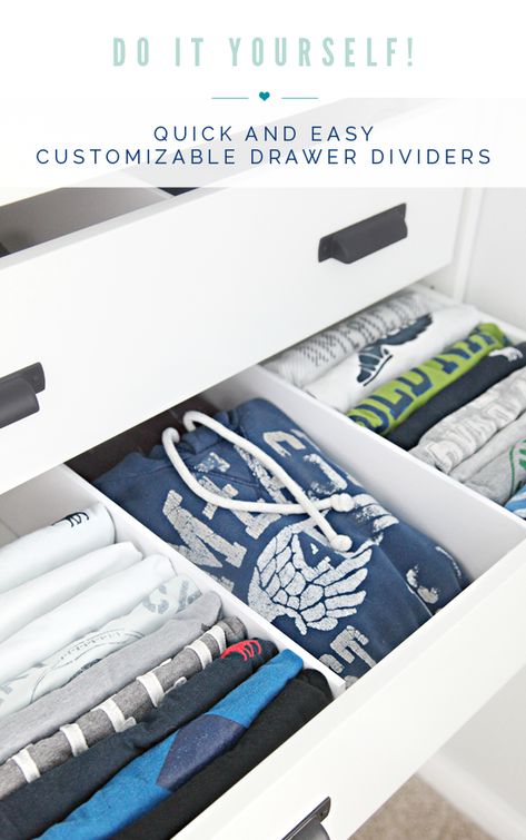 Quick and Easy Customizable Drawer Dividers - use removable adhesive cable clips to hold the craft plywood strips in place. You can paint or cover with Oracal Vinyl Sheets Organisation, Ikea Hacks, Ikea, Diy Organisation, Diy Interior, Closet Organization Diy, Diy Drawer Dividers, Drawer Organizers, Diy Drawer Organizer