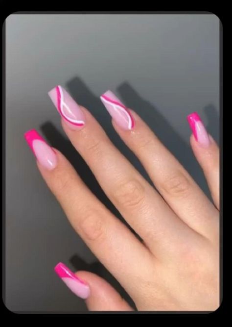 Nail Art Designs, Acrylics, Colourful Nail, Pink Acrylic Nails, Cute Acrylic Nails, Pink Acrylic Nail Designs, Pink Tip Nails, French Tip Nail Art, Nails Design
