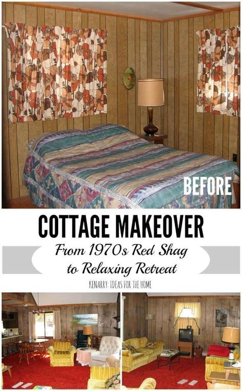 Cottage Makeover: 1970s Cabin to Relaxing Retreat Rv, Cabin Curtains, Cozy Cabin Interior, Log Cabin Living, Cabin Interiors, Small Cabin Interiors, Cabin, Lake Cabin Decor, Lake Cabin Interiors