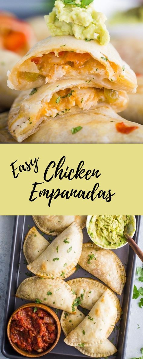 This Easy Chicken Empanadas recipe can be made in about 30 minutes and are a dinner that the whole family will absolutely love! The chicken empanada filling is so delicious that you'll want to eat it all by itself! Chicken Recipes, Buffalo Chicken, Healthy Recipes, Stuffed Peppers, Chicken Empanadas, Chicken Empanada Recipe, Chicken Dishes, Baked Empanada Recipe, Easy Chicken