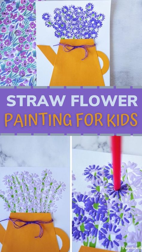 This straw flower painting for kids is a fun and unique painting idea that is perfect for spring, summer, and Mother’s Day! Using a straw to paint the flowers is an easy technique that kids will have fun exploring. Kids can choose to paint their flowers any colors they like, making each painting unique. Paintings, Kunst, Messy Art, Base, Primavera, Asd, Bricolage, Basteln, Art For Kids