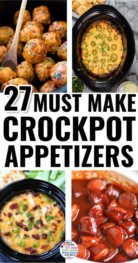 Crockpot Appetizers For Easy Make Ahead Party Food Apps, Buffalo Chicken, Slow Cooker, Dips, Crockpot Party Food, Crock Pot Appetizers, Party Crockpot Recipes, Party Meatballs Crockpot, Crockpot Appetizers
