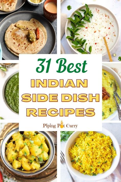 You don't have to eat Indian side dishes in a restaurant to enjoy them. There are numerous Indian side dishes that you can prepare at home, and this selection of Indian side dish recipes is ideal for anyone who is a fan of Indian cuisine! Side Dishes, Desserts, Indiana, Indian Vegetable Side Dish, Vegetable Side Dishes, Curry Side Dishes, Indian Dish Recipes, Indian Vegetable Recipes, Indian Side Dishes
