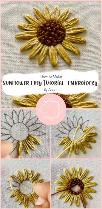 Beautiful Sunflower Embroidery Tutorial Free Ideas - Carolinamontoni.com Embroidery Patterns, Embroidery Stitches, Crochet, Embroidery Designs, Patchwork, Embroidery Stitches Flowers, Embroidery Flowers Pattern Templates, Embroidery Flowers Pattern, Diy Embroidery Flowers