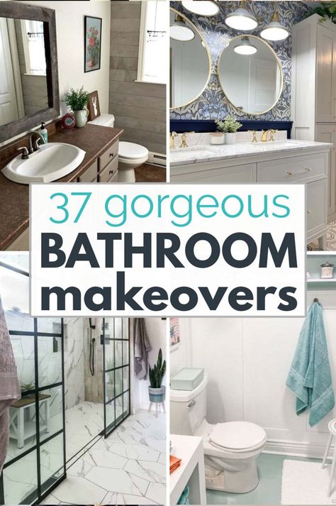 These gorgeous bathroom makeovers are filled with beautiful design inspiration and affordable DIY projects to inspire your next bathroom renovation. There are ideas here for everything from a complete gut renovation to a simple update with paint and accessories. Find the perfect inspiration and tutorials for your own bathroom makeover. Small Bathroom Makeover, Bathroom Makeover, Cheap Bathroom Remodel, Bathroom Space, Bathroom Decor, Small Bathroom Inspiration, Bathroom Inspiration, Diy Bathroom Remodel, Bathrooms Remodel
