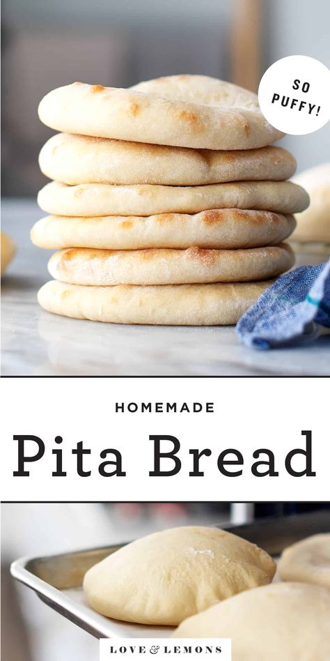Homemade Pita Bread Recipe - Love and Lemons Biscuits, Naan, Dips, Pizzas, Homemade Pita Bread, Pita Bread Recipe, Pita Bread, Bread Dough, Bread Baking