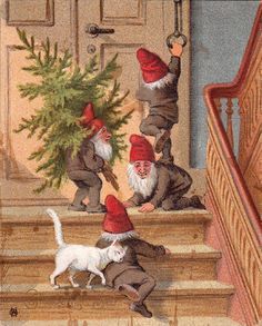 OH Norwegian Christmas, Danish Christmas, Gnome Christmas, Christmas Gnomes, Swedish Christmas, God Jul, Noel Christmas, Christmas Illustration, Vintage Christmas Cards