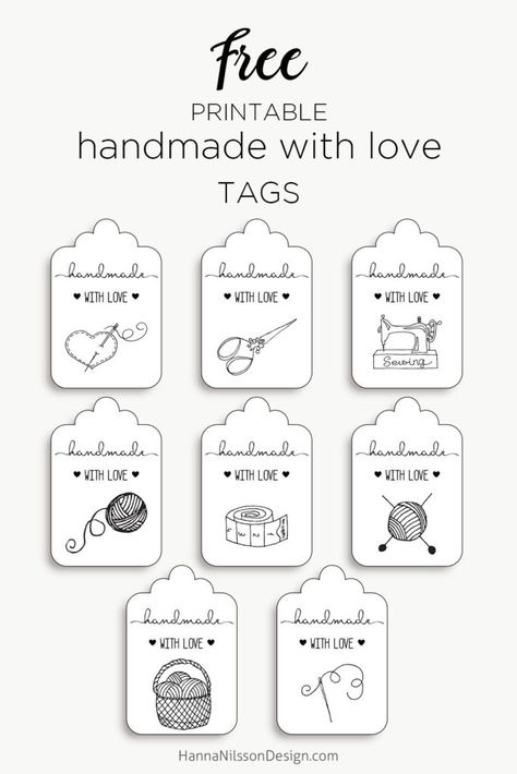 Handmade with love tags | add a pretty tag to your handmade gifts | sewing, knitting, crochet, yarn, fabric, scissors | #handmade #tags #freeprintables #printable #gifts Gift Tags, Handmade Gifts, Handmade Gift Tags, Gift Tags Printable, Handmade Tags, Free Printable Gift Tags, Handmade Stamps, Printable Tags, Sewing Labels