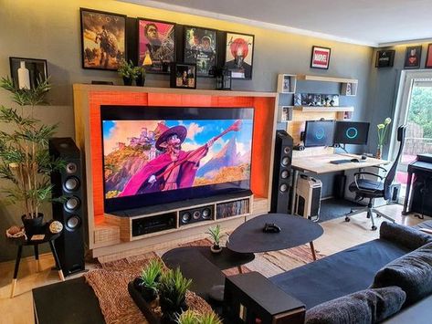 65+ Best Video Game Room Ideas for 2023 | Displate Blog Gaming Room Setup, Small Game Rooms, Game Room Decor, Gamer Room, Video Game Room Design, Game Room Design, Home Office Setup, Room Setup, Game Room