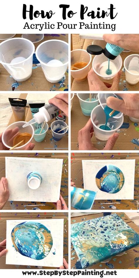 Acrylic Pouring For Beginners - Step By Step Painting Art, Acrylic Pouring, Pouring, Pour Painting, Acrylic, Art Tutorials, Canvas, Demonstrate, Product Launch