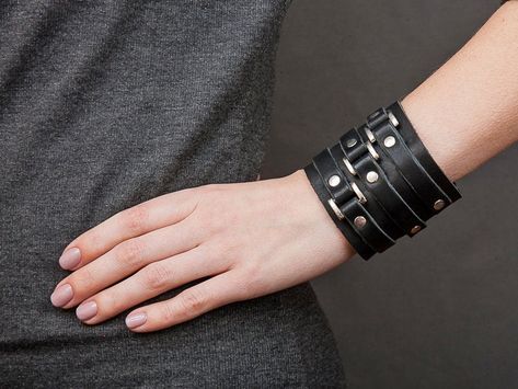 "⚡️ more wide bracelets ➡️ https://www.etsy.com/shop/LeatherLife910?ref=seller-platform-mcnav&section_id=24058852 🔥 buy from 45$ - free shipping 🔥 buy 2 - save 10% 🔥 buy 5 - save 15% The white leather wide cuff bracelet with three buckles is on trend today. Our men wristband or women wrap bangle adding and completing any image in fashion outlook. This punk rock bracelet in Johnny Depp style is a perfect birthday gift for your boyfriend or girlfriend. The steampunk bracelet in minimal styl Johnny Depp, Punk, Steampunk, Outfits, Punk Rock, Mens Leather Cuff Bracelets, Leather Wrist Cuff, Leather Wristbands, Black Leather Bracelet