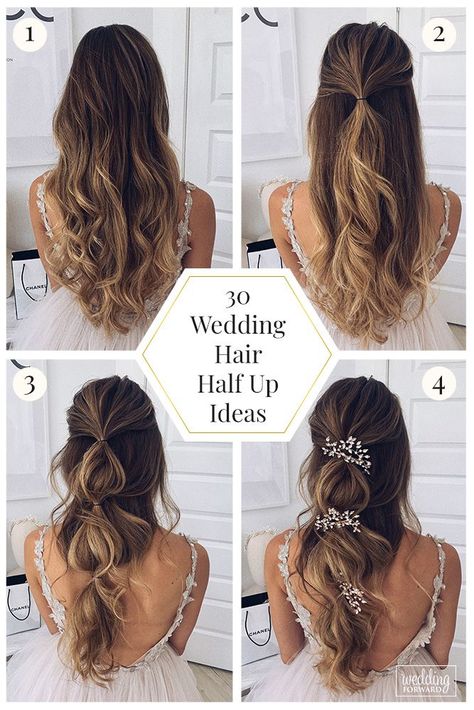 30 Wedding Hair Half Up Ideas ❤️ Still cant decide between a solemn updo or a romantic downdo? Take a look at glamorous and timeless wedding hair half up half down options. #wedding #bride #weddingforward #bridalhair #weddinghairhalfup Wedding Hairstyles, Wedding Hair Down, Wedding Hairstyles Half Up Half Down, Wedding Hairstyles For Long Hair, Wedding Hair Half, Half Up Wedding, Half Up Wedding Hair, Diy Wedding Hair, Wedding Hair And Makeup
