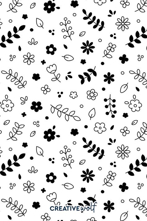 Minimalist Line Art Vector Floral Pattern, Black doodles on White Background by Creative Wolf Design Line Art, Doodle Patterns, Floral Illustrations, Floral Pattern Vector, Floral Background, Tiny Prints, Floral Art, Flower Design Vector, Vector Flowers