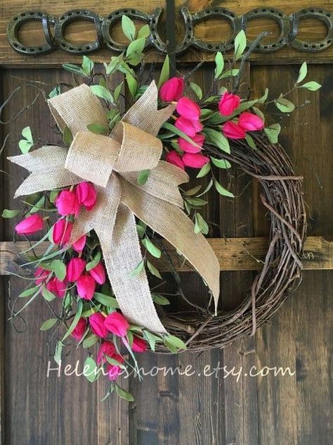 Spring Wreaths, Summer Wreath, Floral, Decoration, Gardening, Spring Door Wreaths, Spring Wreath, Easter Grapevine Wreath, Spring Front Door Wreaths