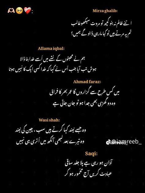 Urdu poetry of Mirza Ghalib, Allama Iqbal, Ahmed Faraz, Wasi Shah, Saqi Art, Allama Iqbal Quotes, Urdu Poetry Ghalib, Iqbal Poetry In Urdu, Allama Iqbal, Urdu Shayri, Poetry In Urdu, Ghalib Poetry, Urdu Poetry