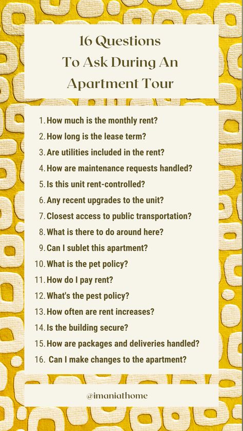 Are you looking for your dream apartment? Here are the top questions to ask during an apartment tour. From amenities to maintenance policies, this list will ensure you make an informed decision about your next lease. Read now and make your apartment search a breeze! Art, Diy, Random, Inspo, Life, Couples First Apartment, Couples First Apartment Goals, Couples Apartment, Hacks