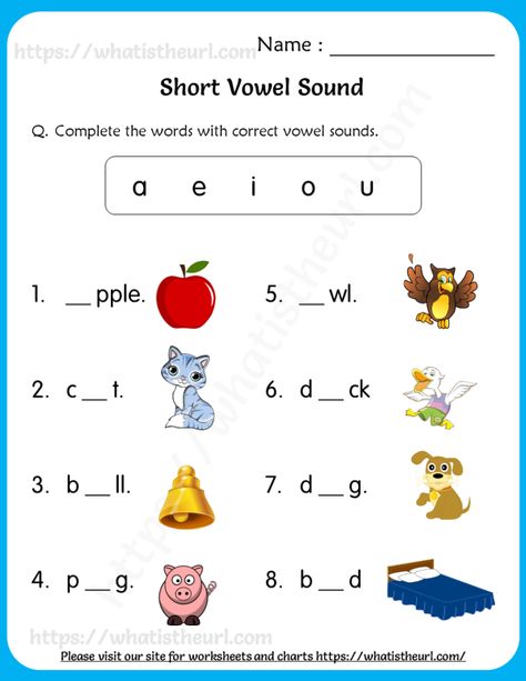 Short Vowel Sounds Worksheets for Grade 1 - Your Home Teacher Reading, Pre K, Long Vowel Sounds Worksheets, Vowel Sounds, Teaching Vowels, English Phonics, Vowel Sounds Activities, Vowel Worksheets, Phonics Worksheets
