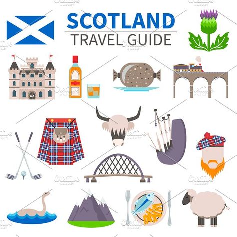 Scotland travel icons set by Macrovector on @creativemarket Trips, England, Travel, Travel Guides, Adobe Illustrator, Travel Maps, Travel Icon, Scotland Symbols, Scotland Travel