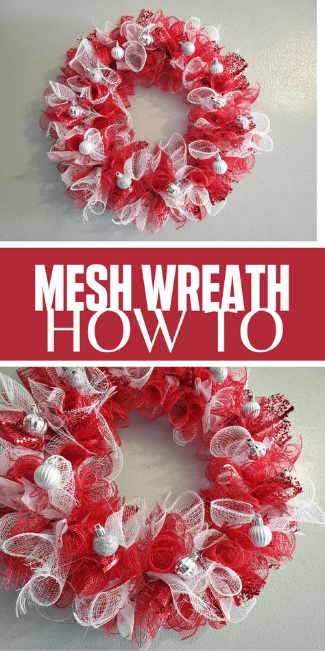 DIY Red And White Christmas Mesh Wreath ~ Easy Peasy! Decoration, Diy, White Christmas, Christmas Mesh Wreaths, Christmas Mesh Wreath, Mesh Christmas Tree, Deco Mesh Christmas Wreaths Diy, Christmas Door Wreaths, Christmas Wreaths Deco Mesh
