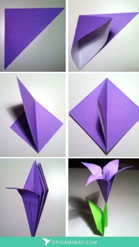 An origami paper violet iris flower Origami, Origami Flowers Instructions, Origami And Quilling, Paper Origami Flowers, Easy Origami Flower, Origami Flowers Tutorial, Origami Flower, Simple Origami Flower, Origami Flowers