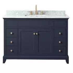 Aurora Blue 49 in. Vanity with Carrara Top Dressing Table, Vanity Sink, Marble Vanity Tops, Vanity Top, Bathroom Vanity, White Sink, Blue Vanity, Bathroom Upgrades, Master Bath