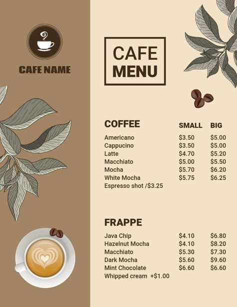 Coffee Menu Design, Cafe Menu Design, Coffee Shop Menu, Cafe Menu, Coffee Menu, Menu Restaurant, Coffee Shop Logo, Food Menu Design, Menu Design Ideas Templates