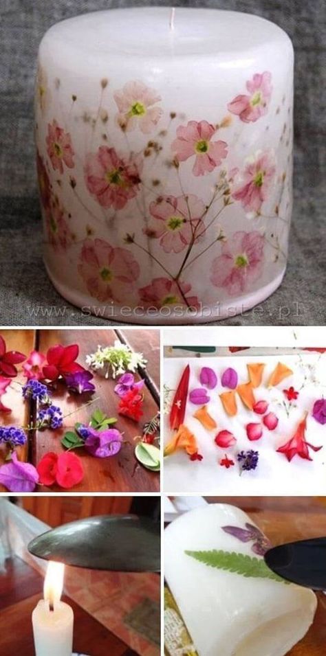 Delicate Floral Designs Enhance Any Candle Diy, Decoupage, Home-made Candles, Crafts, Candles Crafts, Diy Candles, Making Candles, Candle Craft, Candle Making