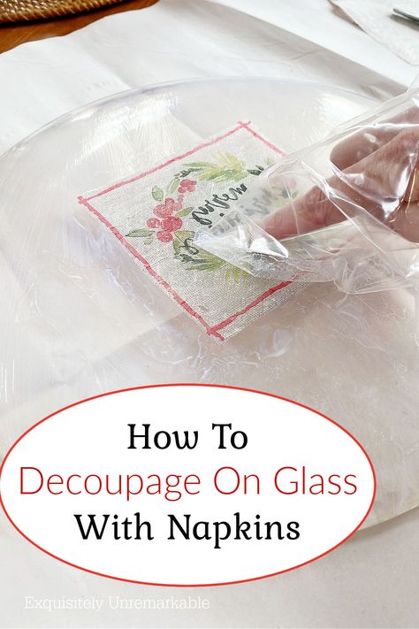 How To  Decoupage On Glass  With Napkins Upcycling, Wines, Winter, Decoupage, Diy, Diy Decoupage Plates, Decoupage On Glass, Decoupage With Napkins, Decoupage Glass