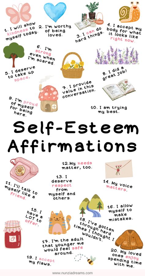 36 Helpful Positive Affirmations for Self-Esteem Life Hacks, Self Esteem Affirmations, Positive Self Esteem, Negative Self Talk, Affirmations For Women, Positive Self Talk, Affirmations For Kids, Self Esteem Activities, Positive Self Affirmations